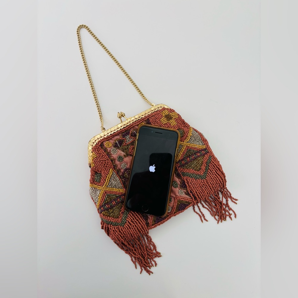 Hoss Intropia Beaded Evening Bag NWT KISS Lock Earthy Colors Tribal-Design Boho - Picture 2 of 9
